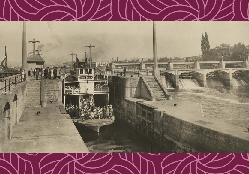 A photo of the Ballard Locks from the Seattle Room Digital Collection