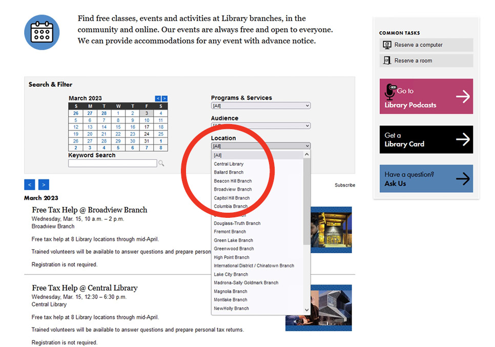 screen shot of location chooser