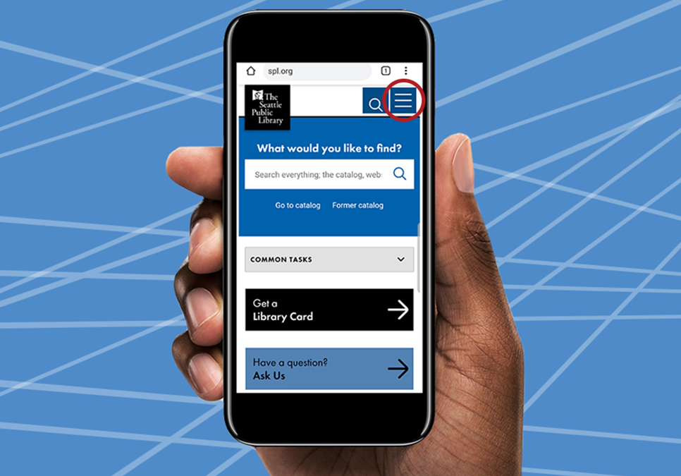 In the responsive, mobile view of the website, use the standard menu icon in the upper right corner (three parallel lines) to navigate or log in to your account.